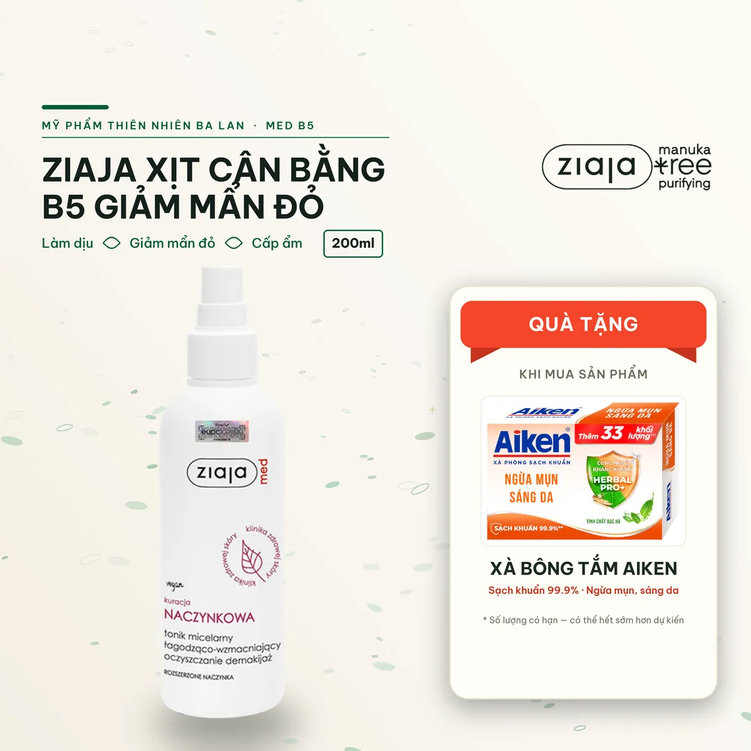 Xịt Dưỡng Dịu Da Tăng Cường Hiệu Quả Bởi B5 Ziaja Med Kuracja Naczynkowa Tonik Micelarny 200ml