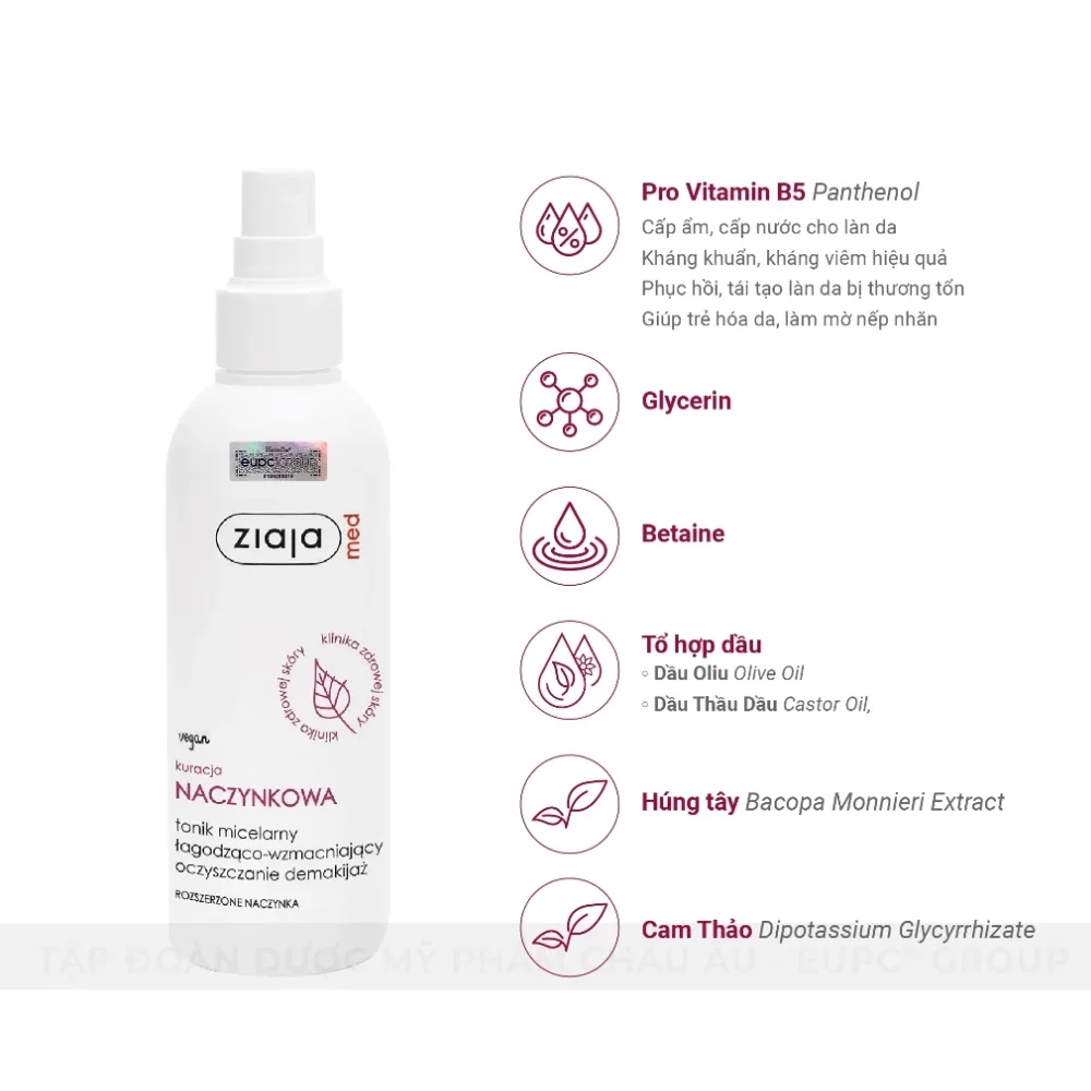 Xịt Dưỡng Dịu Da Tăng Cường Hiệu Quả Bởi B5 Ziaja Med Kuracja Naczynkowa Tonik Micelarny 200ml 2