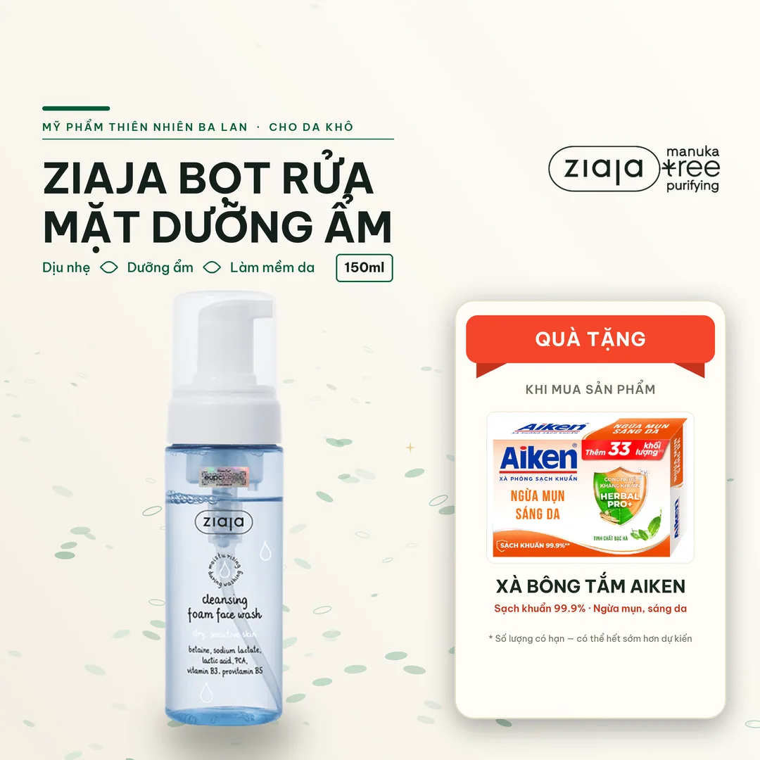 Rửa Mặt Dạng Bọt Siêu Dịu Nhẹ Dưỡng Ẩm Làm Mềm Ziaja Cleansing Foam Face Wash Dry, Sensitive Skin 150ml