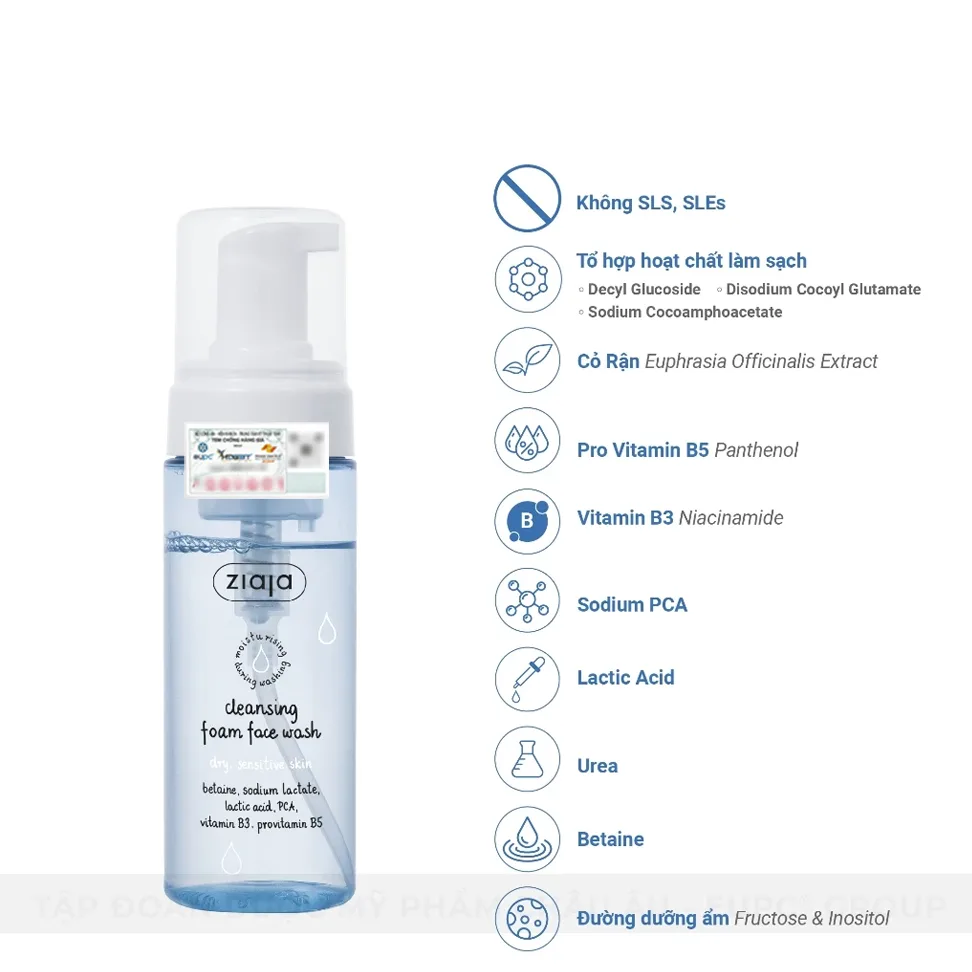 Rửa Mặt Dạng Bọt Ziaja Cleansing Foam — thành phần