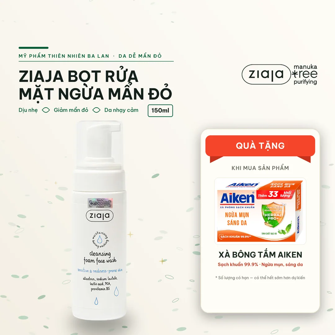 Rửa Mặt Dạng Bọt Siêu Dịu Nhẹ Ngừa Mẩn Đỏ Ziaja Cleansing Foam Face Wash Sensitive & Redness-prone Skin 150ml