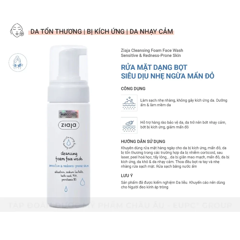 Bọt rửa mặt Ziaja cho da nhạy cảm, hay mẩn đỏ