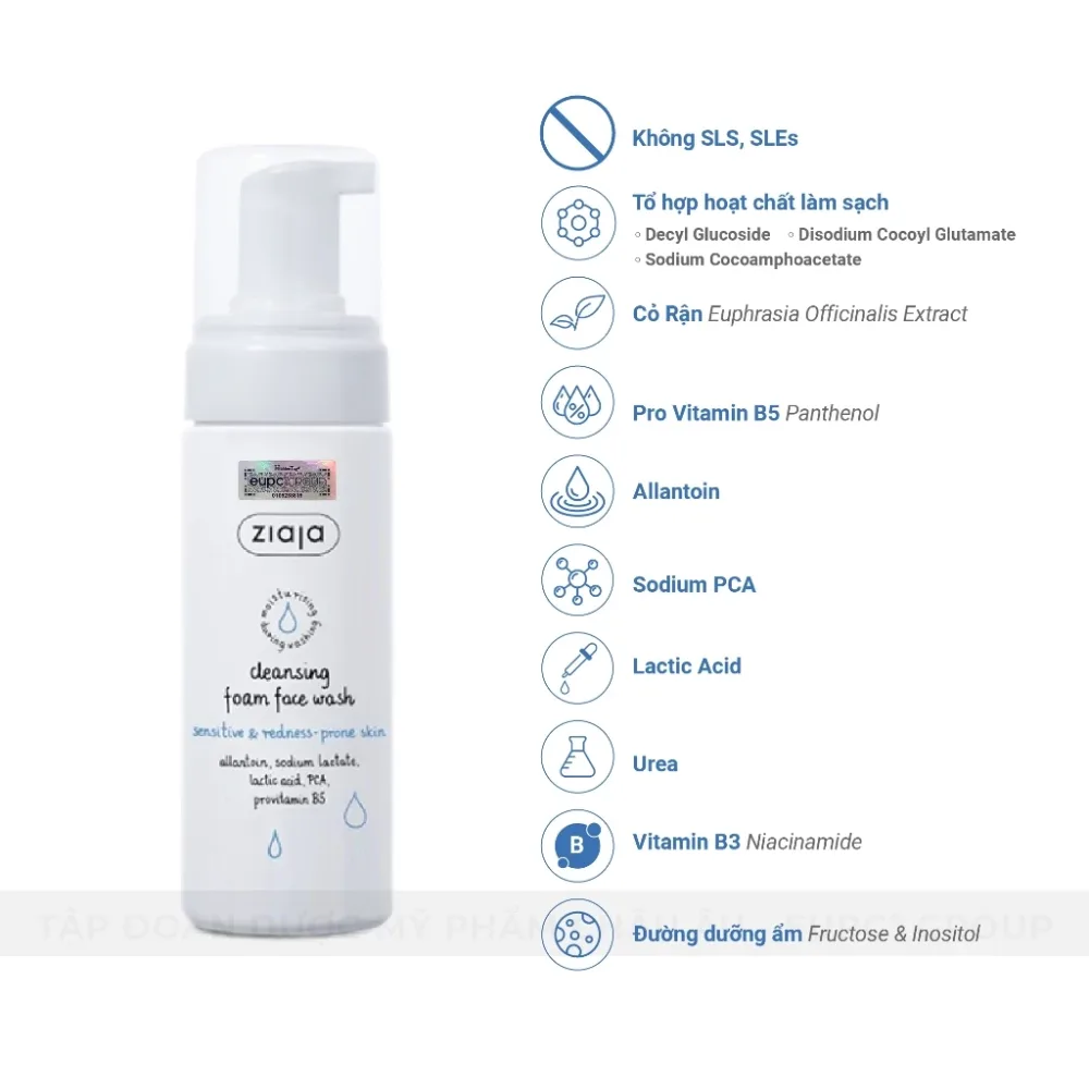 Rửa Mặt Dạng Bọt Siêu Dịu Nhẹ Ngừa Mẩn Đỏ Ziaja Cleansing Foam Face Wash Sensitive & Redness-prone Skin 150ml 3