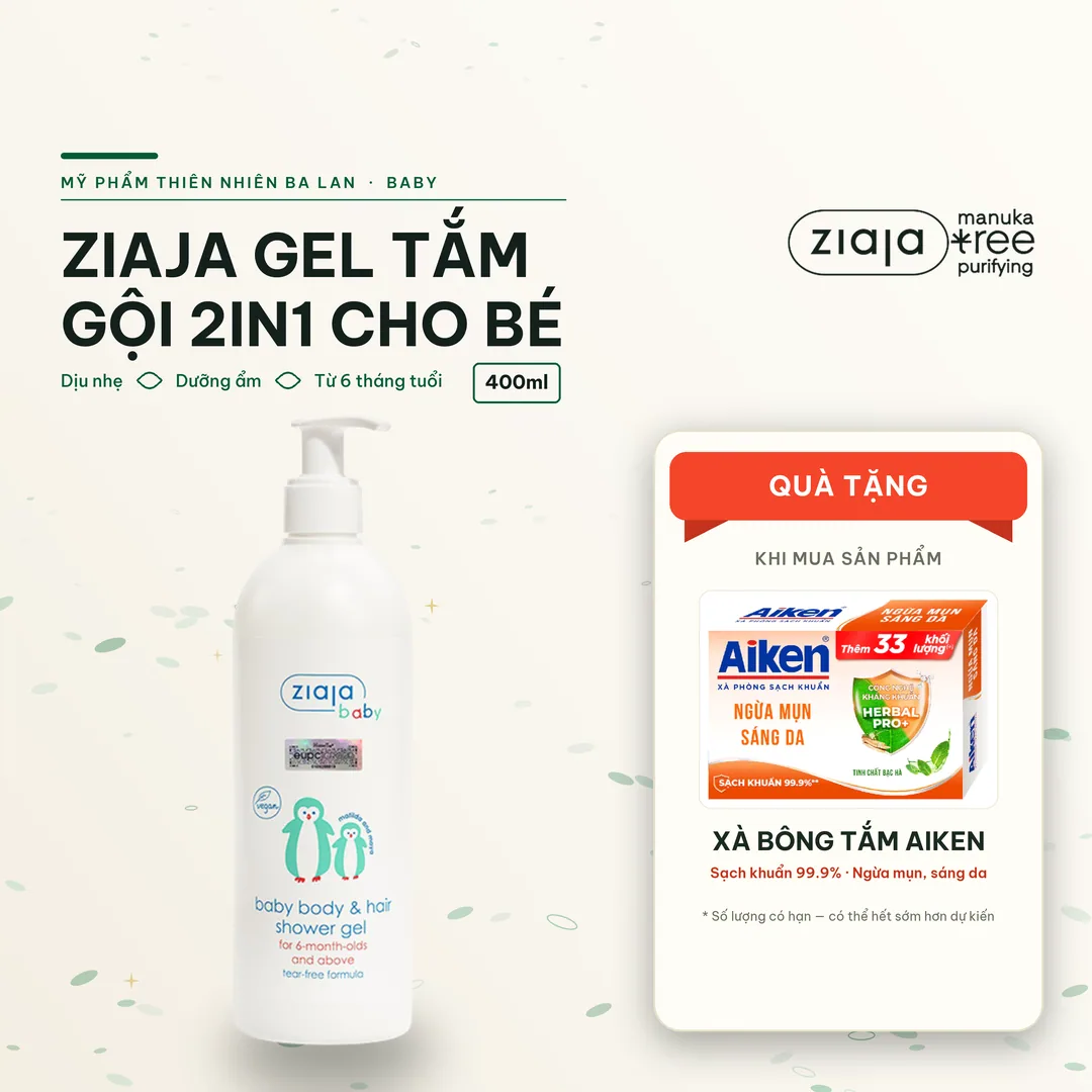 Gel Tắm Gội 2in1 Cho Trẻ Từ 6 Tháng Tuổi Ziaja Baby Baby Body & Hair Shower Gel 400ml