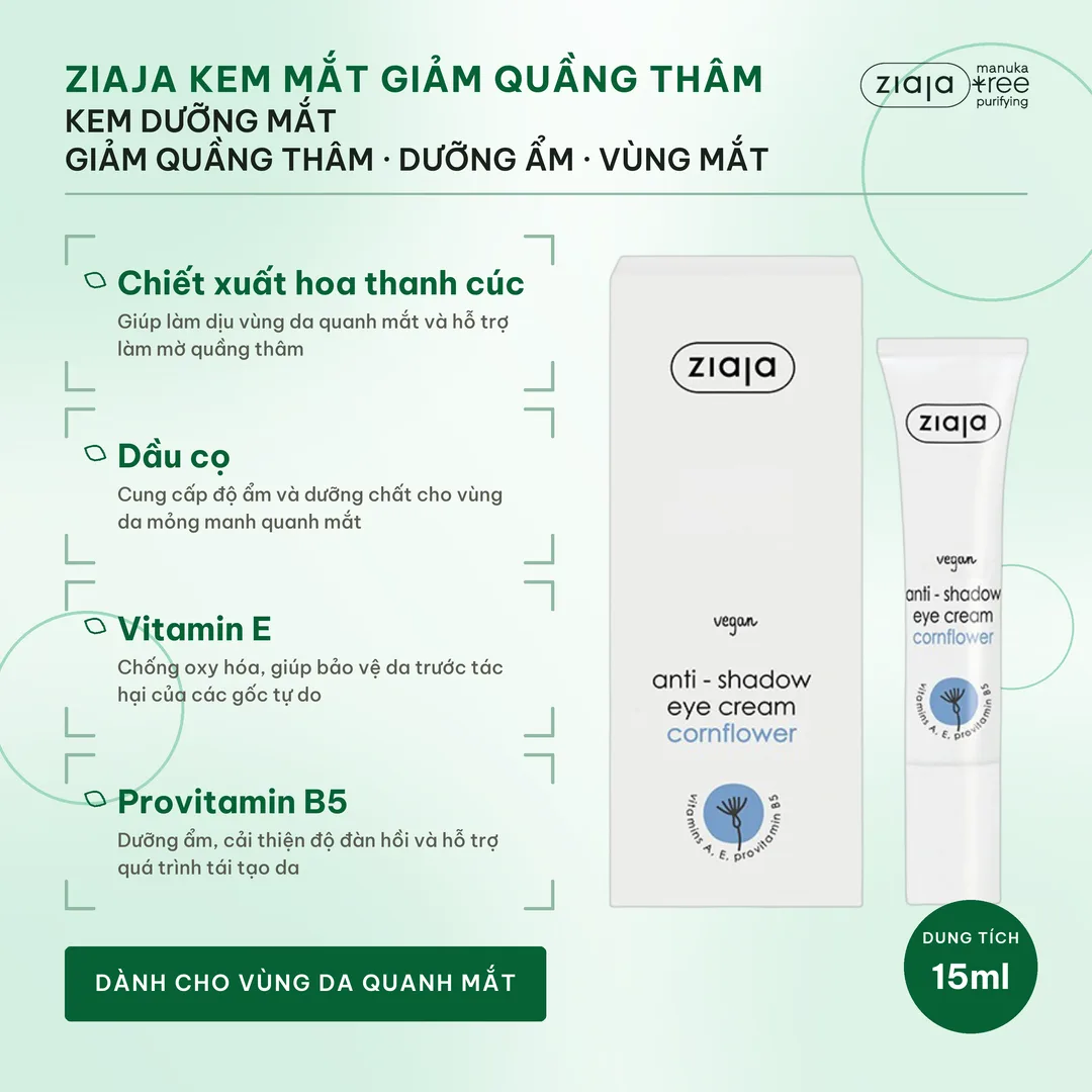 Combo 2 Kem Giảm Thâm Quầng Mắt Ziaja Anti-Shadow Eye Cream Hoa Ngô 15ml Kèm Quà Xà Bông Aiken – ảnh 2