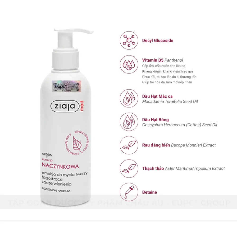 Nhũ Lau Rửa Dịu Nhẹ Da Ngừa Mẩn Đỏ Ziaja Med Kuracja Naczynkowa 200ml 2