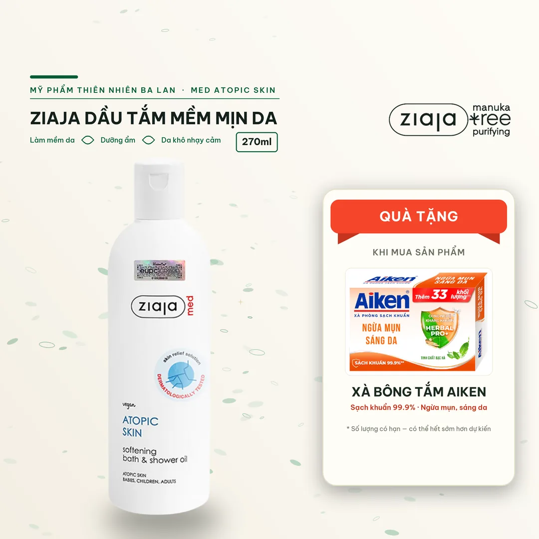 Dầu Tắm Mềm Mịn Da Ziaja Med Atopic Skin Dermatological Formula Bath & Shower Oil Softening 270ml