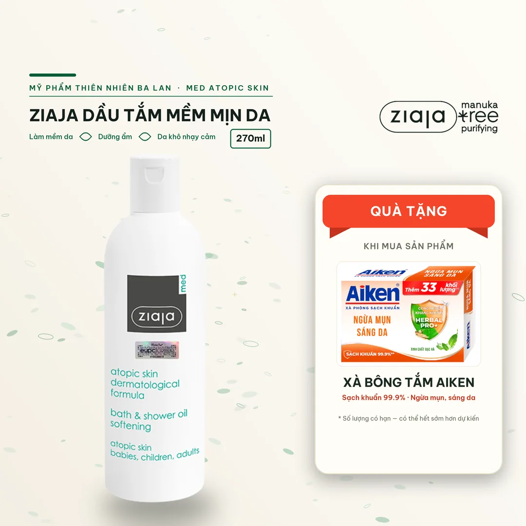 Dầu Tắm Mềm Mịn Da Ziaja Med Atopic Skin Dermatological Formula Bath & Shower Oil Softening 270ml