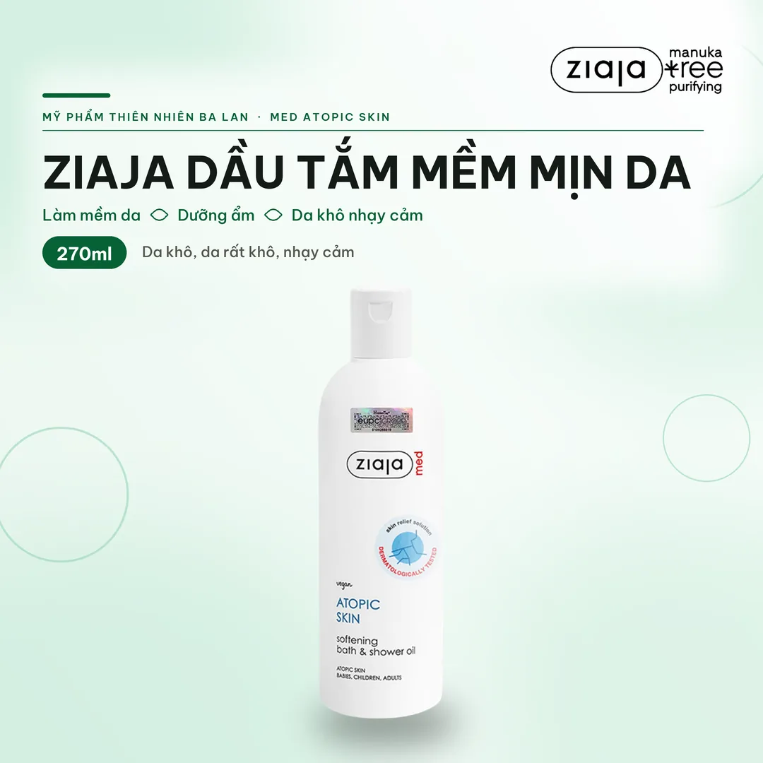 Chai dầu tắm Ziaja Med Atopic Skin, mỹ phẩm Ba Lan