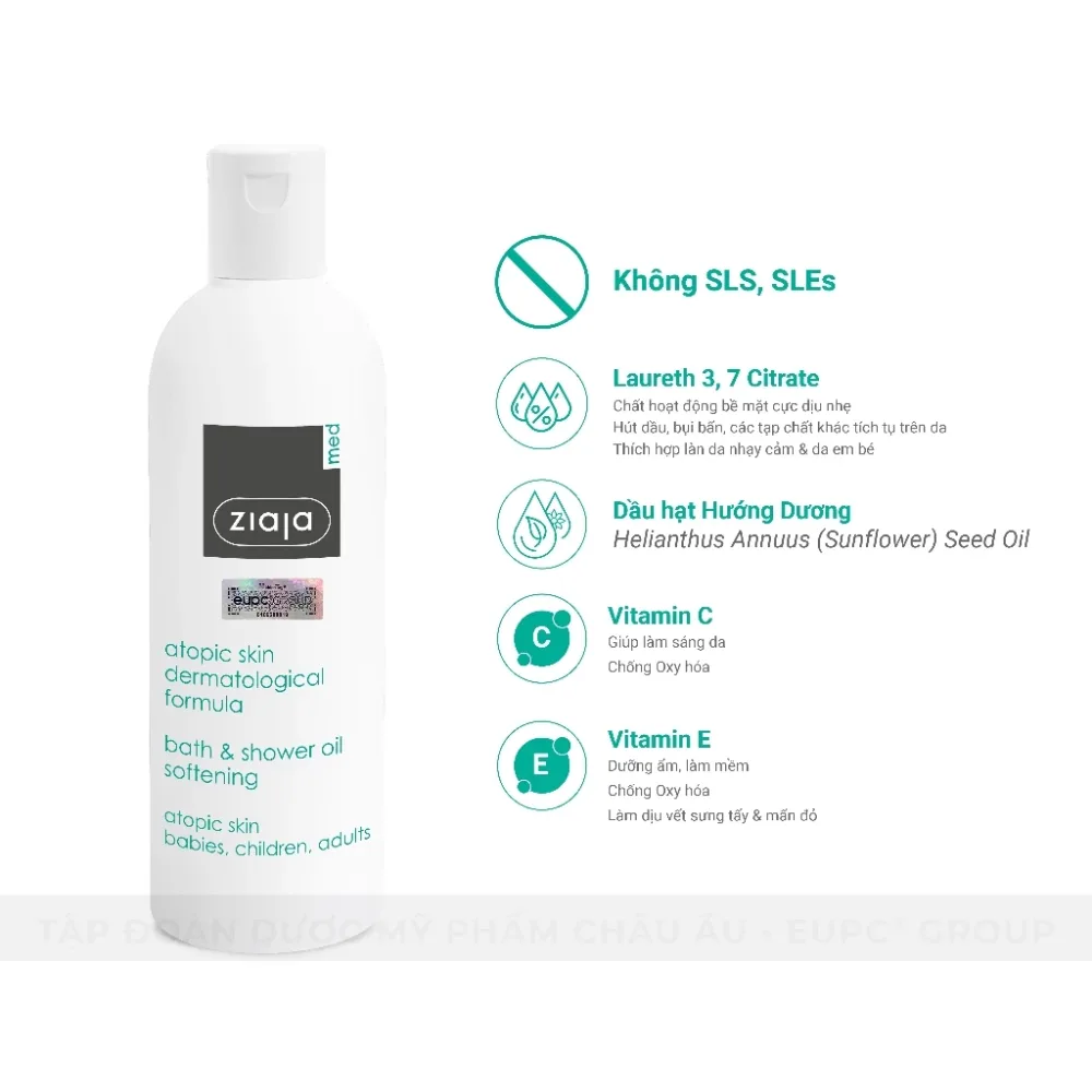 Dầu Tắm Ziaja Med Atopic Skin — thành phần