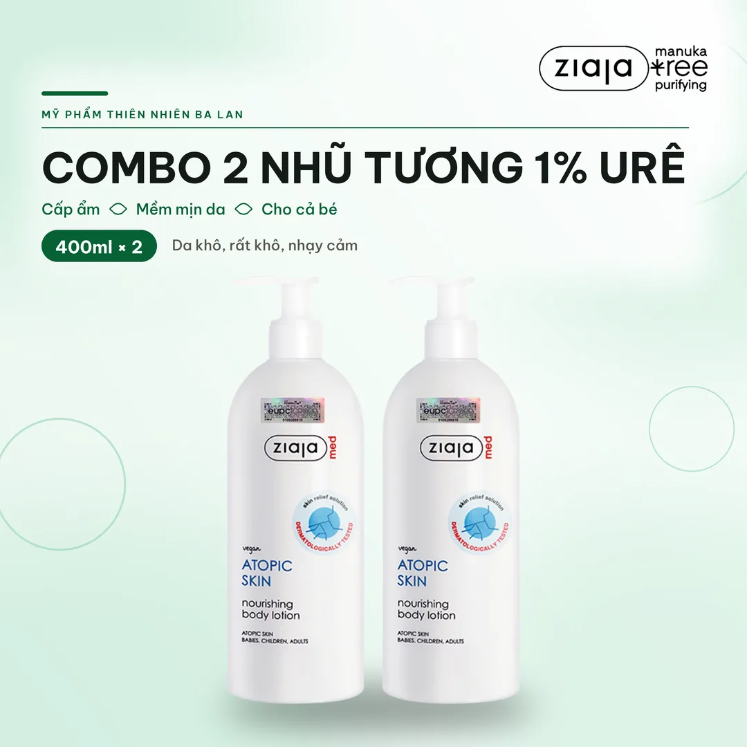 Combo 2 Nhũ Tương Mượt Da Toàn Thân 1% Urê Ziaja Med Atopic Skin Body Lotion 400ml Kèm Quà Sáp Vaseline Trắng – ảnh 1