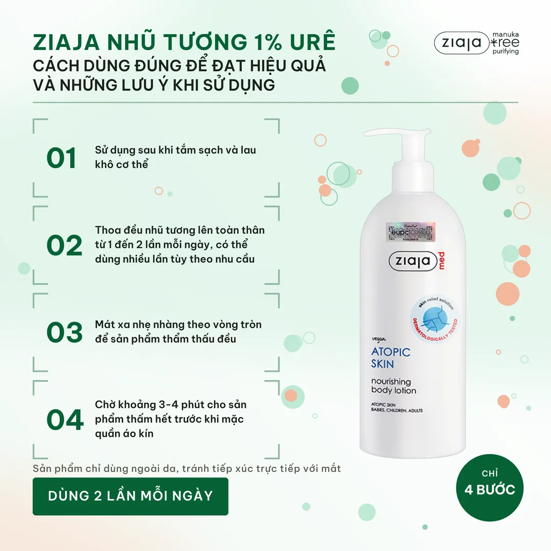 Combo 2 Nhũ Tương Mượt Da Toàn Thân 1% Urê Ziaja Med Atopic Skin Body Lotion 400ml Kèm Quà Sáp Vaseline Trắng – ảnh 3