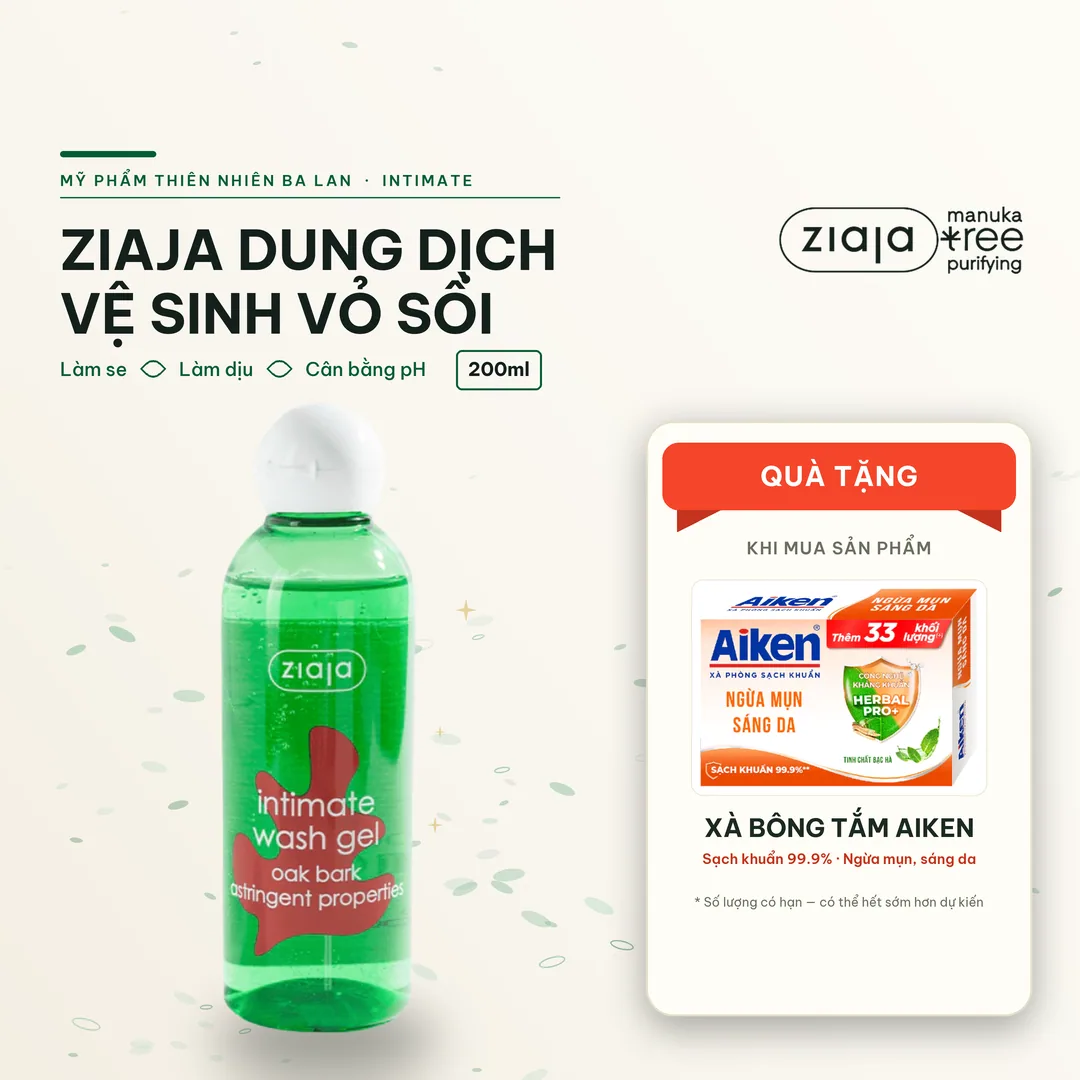 Dung Dịch Vệ Sinh Ziaja Intimate Vỏ Sồi Se Khít 200ml - Làm Dịu, Cân Bằng pH, Khử Mùi, Dưỡng Ẩm