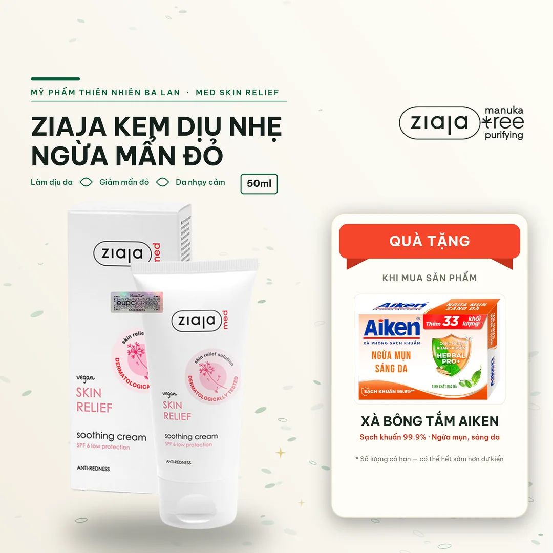 Kem Dịu Nhẹ Ngừa Mẩn Đỏ Ziaja Med Skin Relief Dermatological Formula Soothing Cream Anti-Redness 50ml