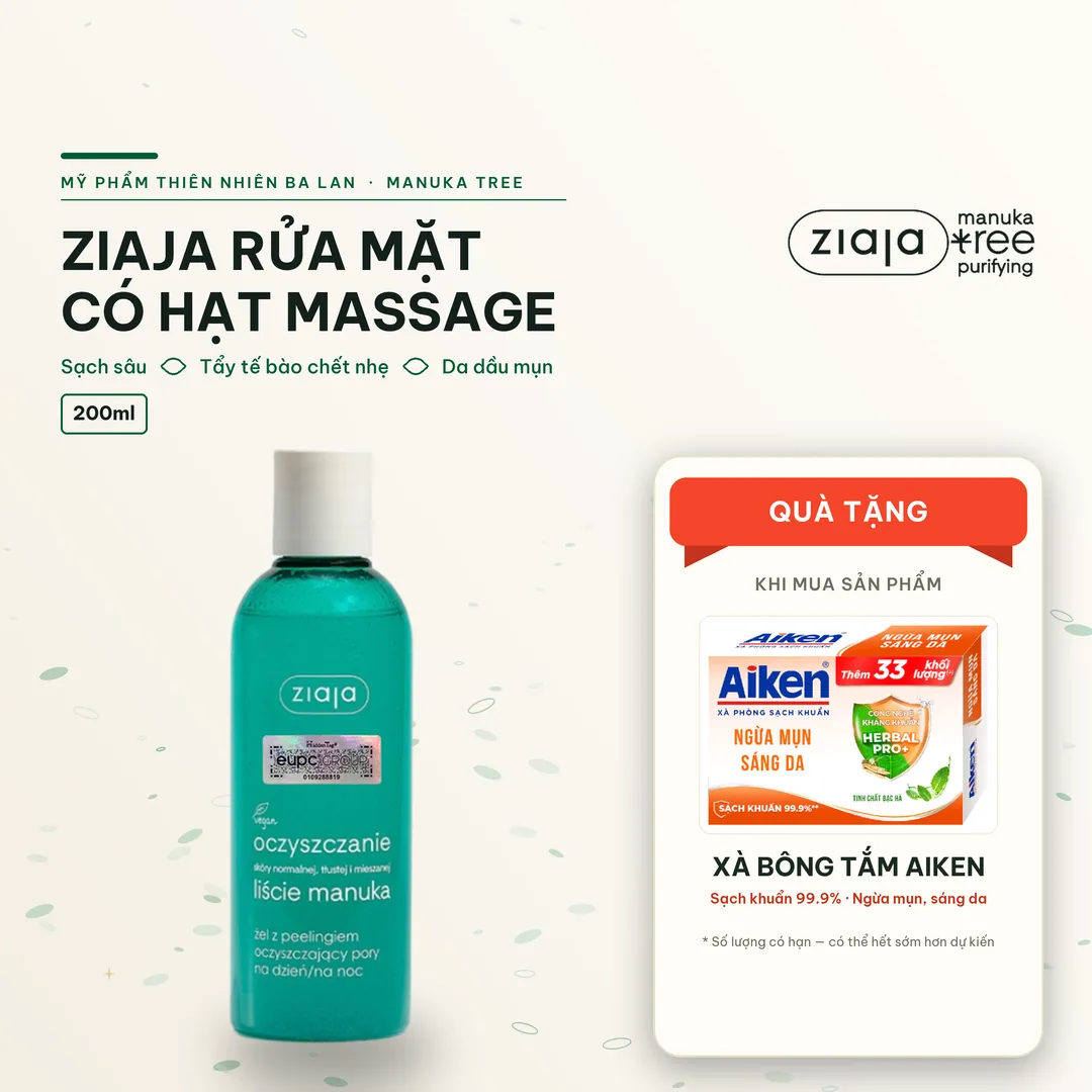 Gel Rửa Mặt Có Hạt Ziaja Manuka 200ml - Làm Sạch Sâu, Giảm Mụn, Kiềm Dầu, Cho Da Dầu Mụn & Hỗn Hợp