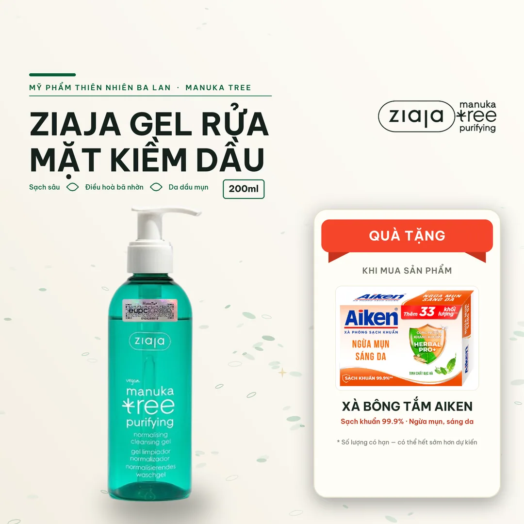 Gel Rửa Mặt Sạch Sâu, Điều Hòa Tuyến Bã Nhờn Ziaja Manuka Tree Purifying Normalising Cleansing Gel 200ml