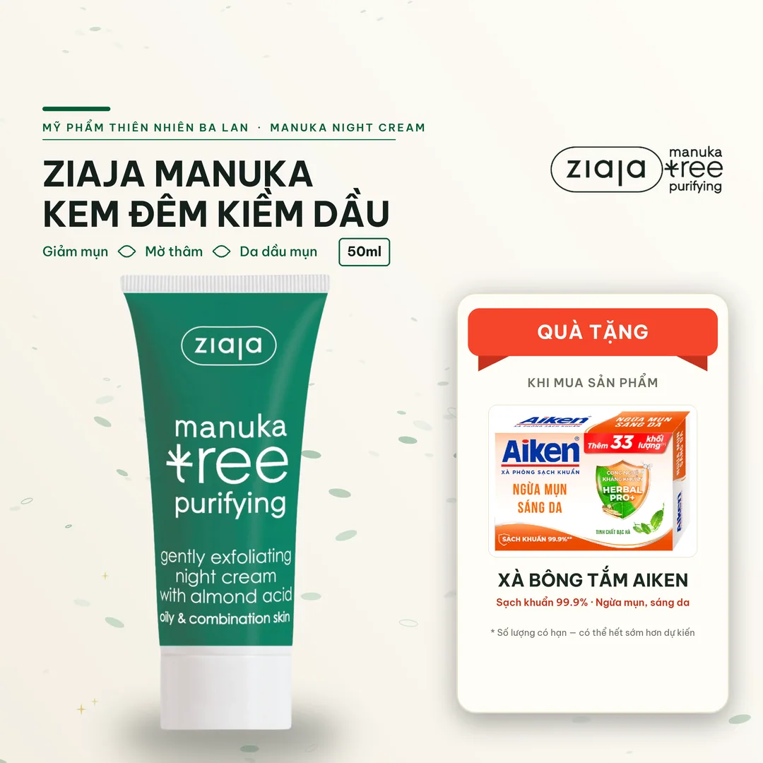 Kem Đêm Ziaja Manuka 50ml - Kiềm Dầu, Giảm Mụn, Mờ Thâm, Cho Da Dầu Mụn & Hỗn Hợp