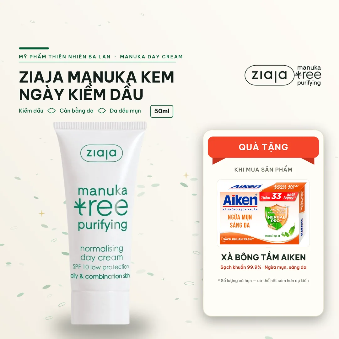 Kem Ngày Ziaja Manuka 50ml - Kiềm Dầu, Giảm Mụn, Kem Lót Bảo Vệ Da, Cho Da Dầu Mụn & Hỗn Hợp