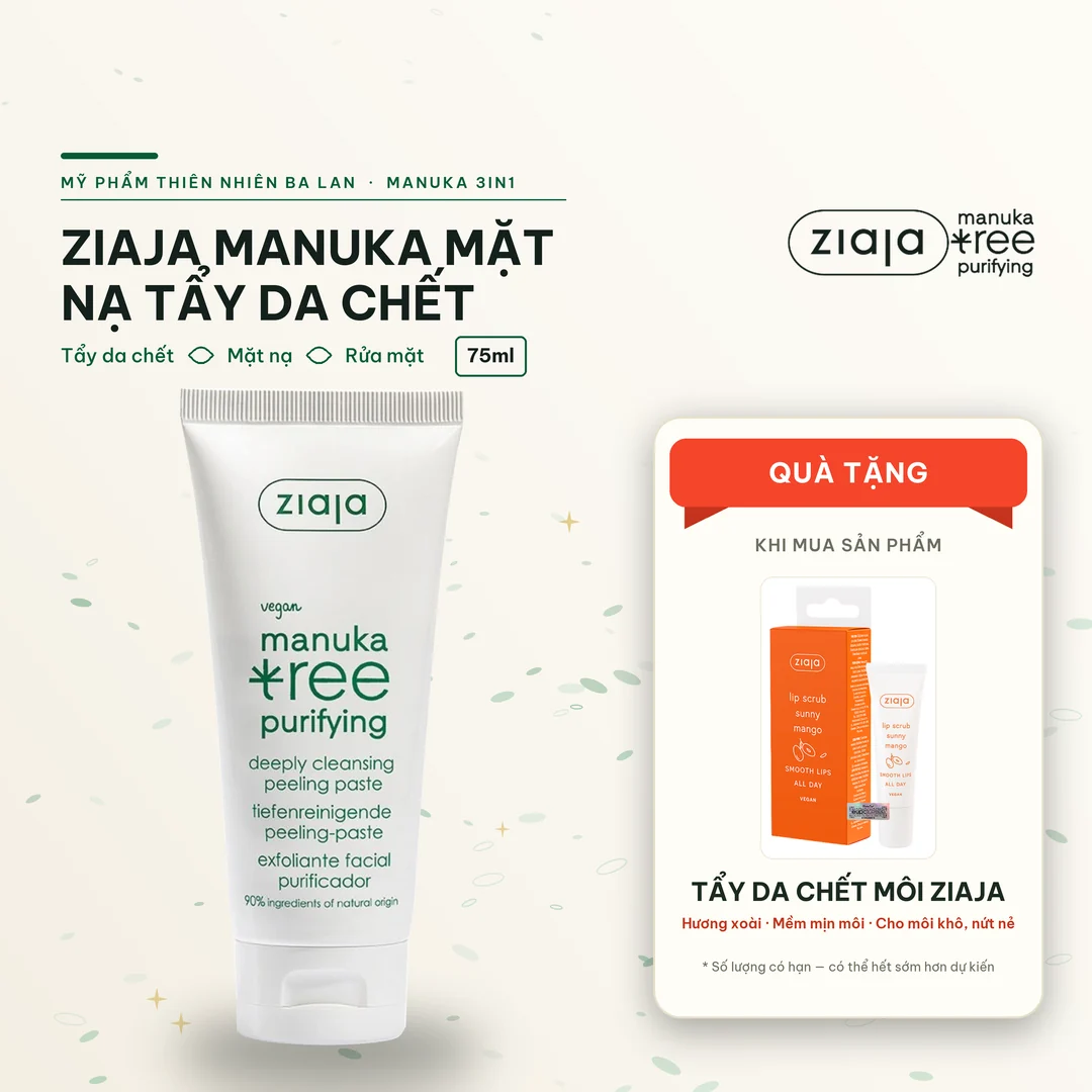 Tẩy Tế Bào Chết, Mặt Nạ 3in1 Ziaja Manuka Tree Purifying Deeply Cleansing Peeling Paste 75ml