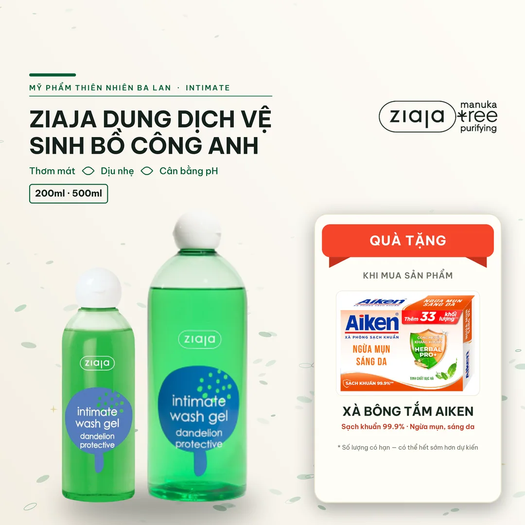 Dung Dịch Vệ Sinh Phụ Nữ Ziaja Intimate Bồ Công Anh 200ml/500ml - Vegan, Sạch Thơm, Dịu Nhẹ, Cân Bằng pH