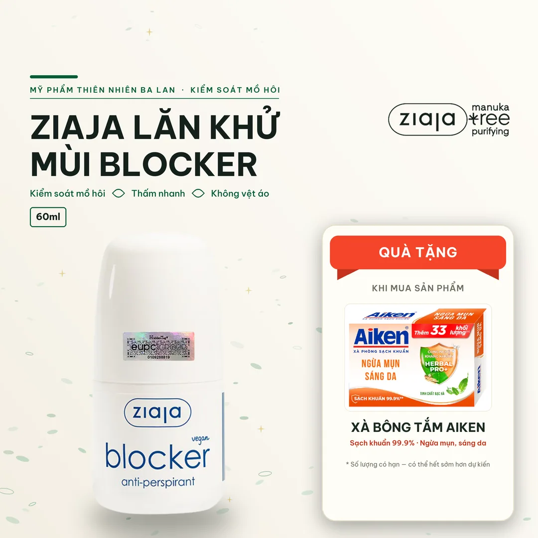 Lăn Khử Mùi Ziaja Blocker Kiểm Soát Mồ Hôi Vùng Nách, Thấm Nhanh, Không Để Lại Vệt Trên Áo 60ml