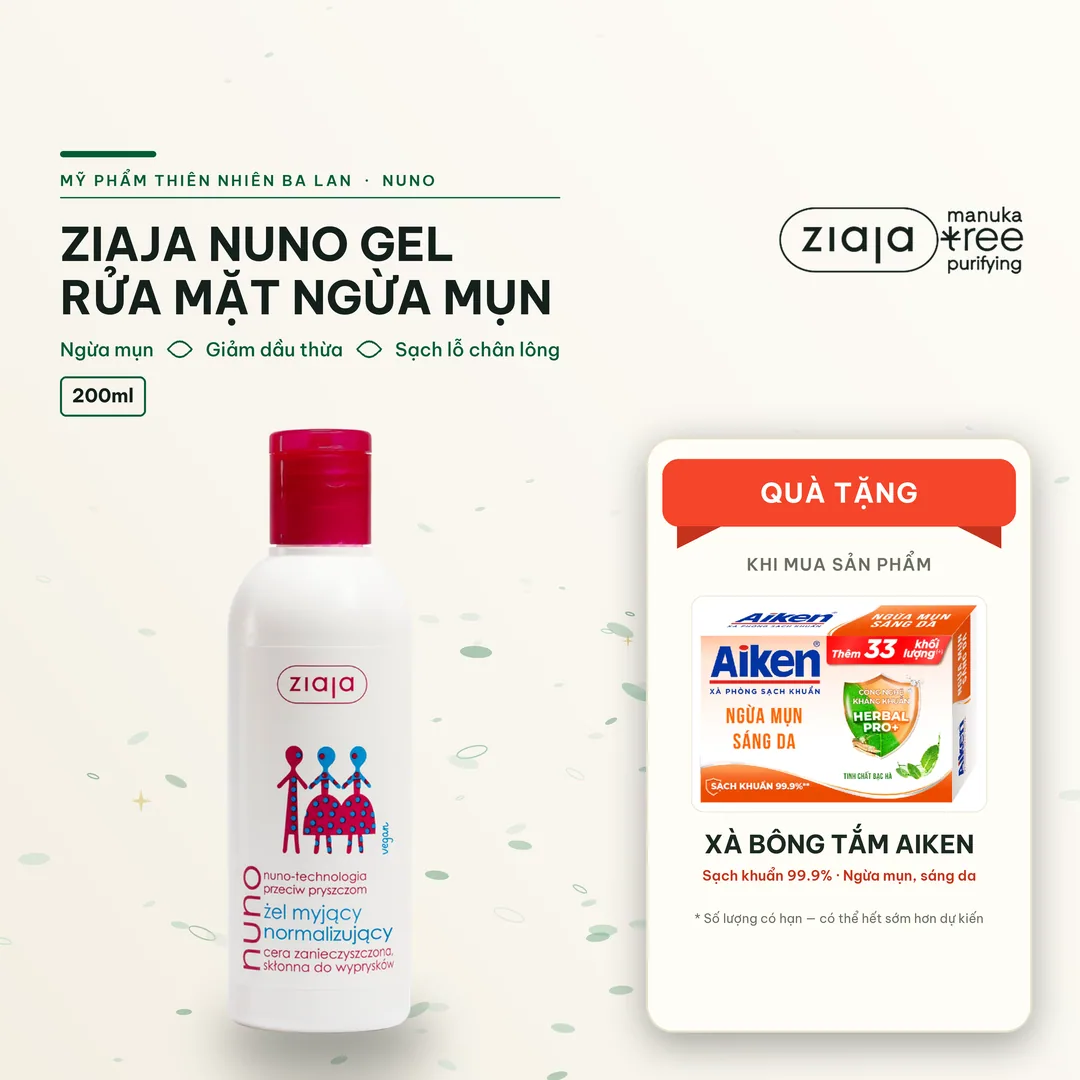 Gel Rửa Mặt Ngừa Mụn Ziaja Nuno Cho Da Dầu Da Hỗn Hợp 200ml – Không Gây Kích Ứng