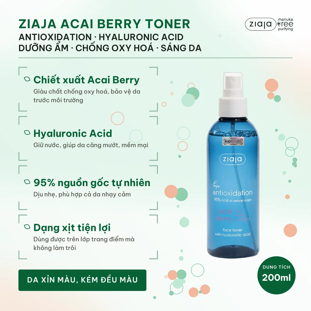 Toner Xịt Ziaja Acai Berry Antioxidation 200ml – Hyaluronic Acid Dưỡng Ẩm, Chống Oxy Hoá, Sáng Da 3