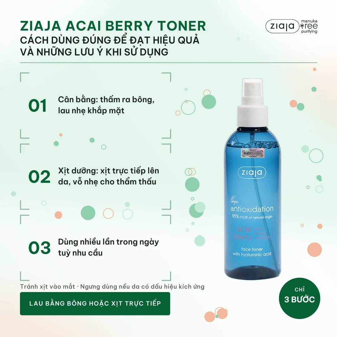 Toner Xịt Ziaja Acai Berry Antioxidation 200ml – Hyaluronic Acid Dưỡng Ẩm, Chống Oxy Hoá, Sáng Da 4