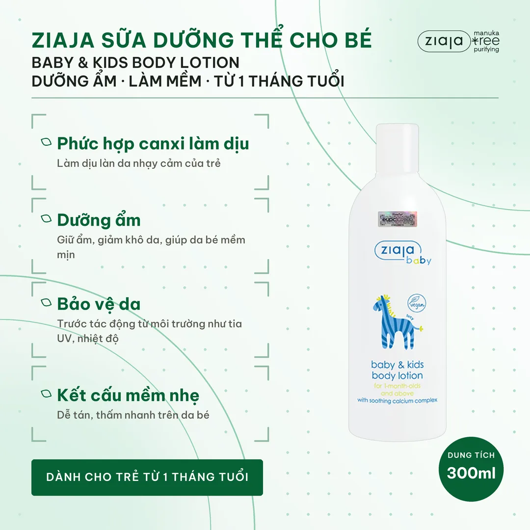 Sữa Dưỡng Thể Cho Bé Ziaja Baby & Kids Body Lotion 300ml – Dưỡng Ẩm, Làm Dịu Da, Trẻ Từ 1 Tháng Tuổi – ảnh 2