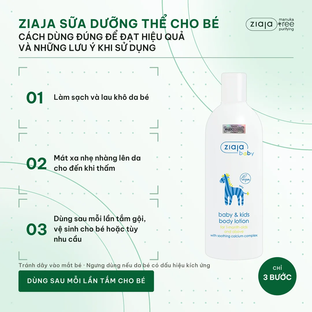 Sữa Dưỡng Thể Cho Bé Ziaja Baby & Kids Body Lotion 300ml – Dưỡng Ẩm, Làm Dịu Da, Trẻ Từ 1 Tháng Tuổi – ảnh 3