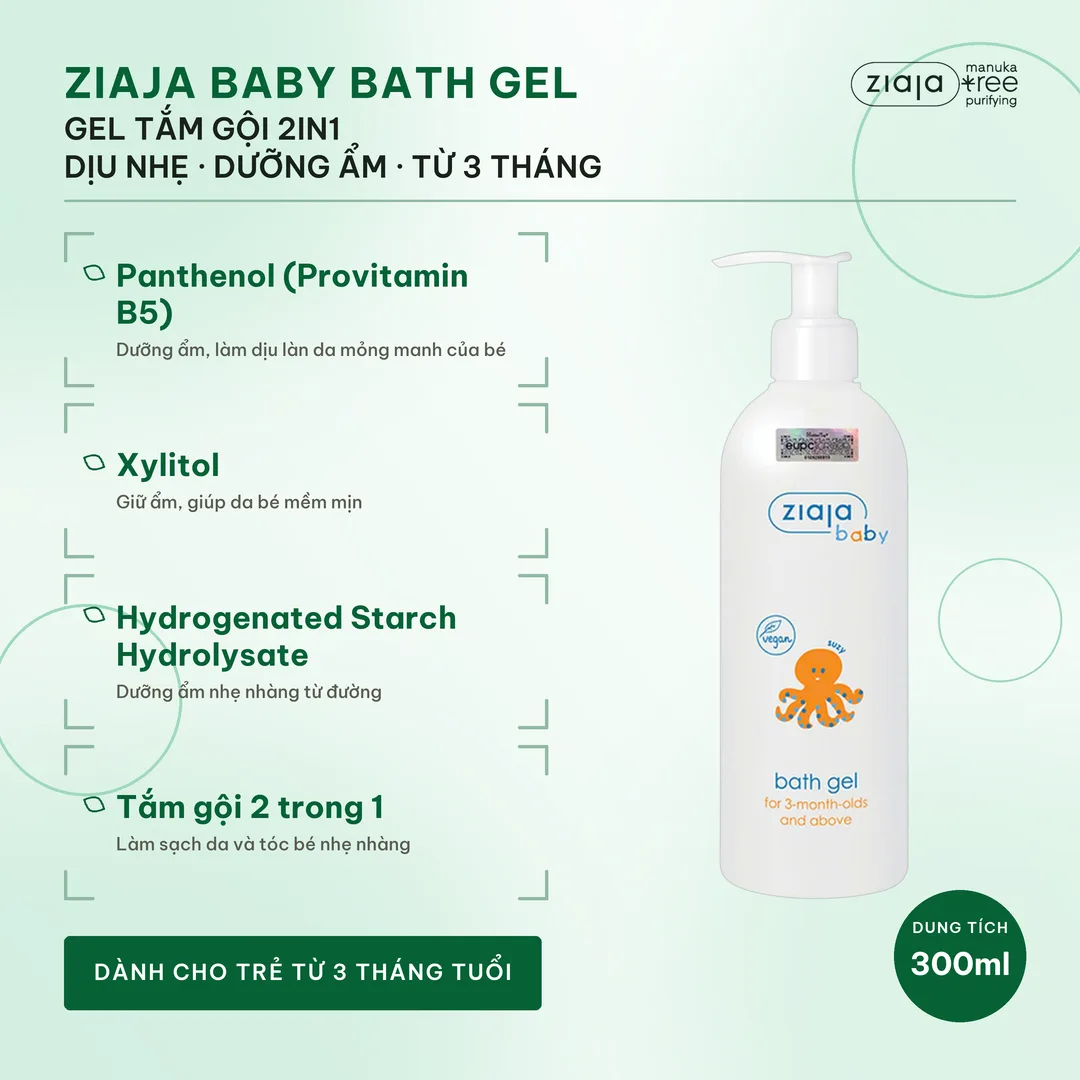 Tắm Gội 2in1 Cho Bé Ziaja Baby Bath Gel 300ml – Dịu Nhẹ, Dưỡng Ẩm, Trẻ Từ 3 Tháng Tuổi – ảnh 2