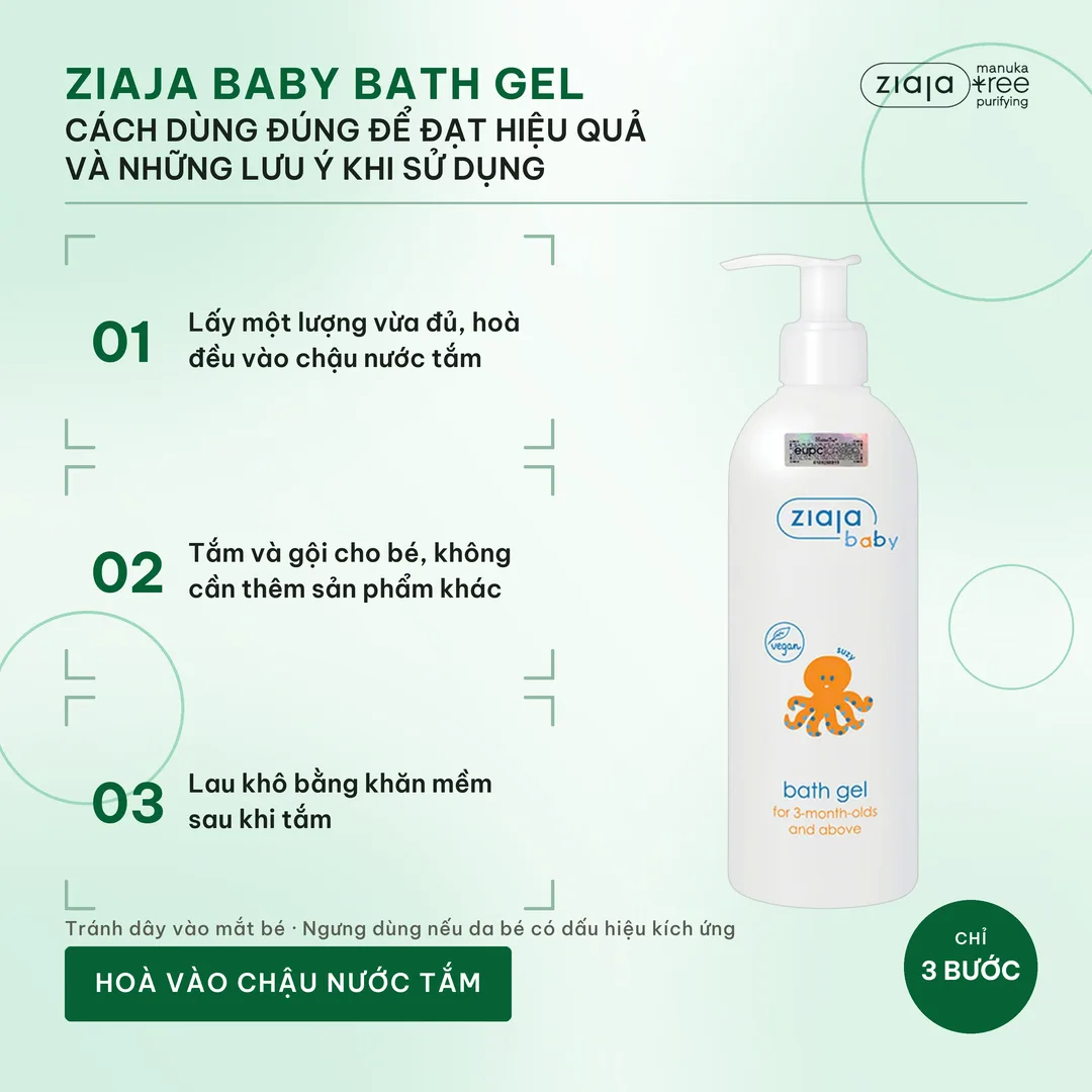 Tắm Gội 2in1 Cho Bé Ziaja Baby Bath Gel 300ml – Dịu Nhẹ, Dưỡng Ẩm, Trẻ Từ 3 Tháng Tuổi – ảnh 3