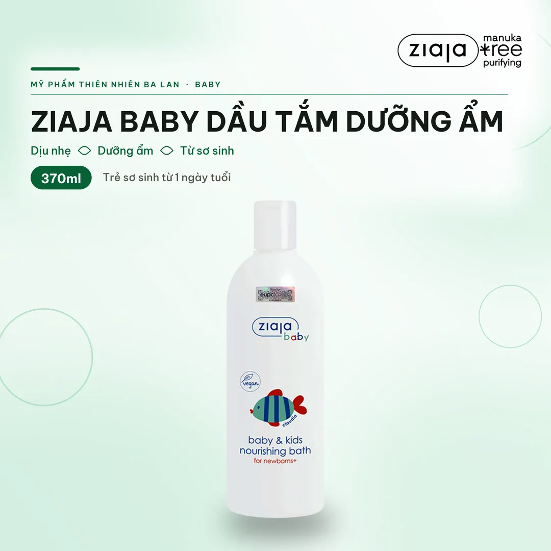 Dầu Tắm Cho Bé Ziaja Baby & Kids Nourishing Bath 370ml – Dưỡng Ẩm, Không SLS, Trẻ Sơ Sinh Từ 1 Ngày 2
