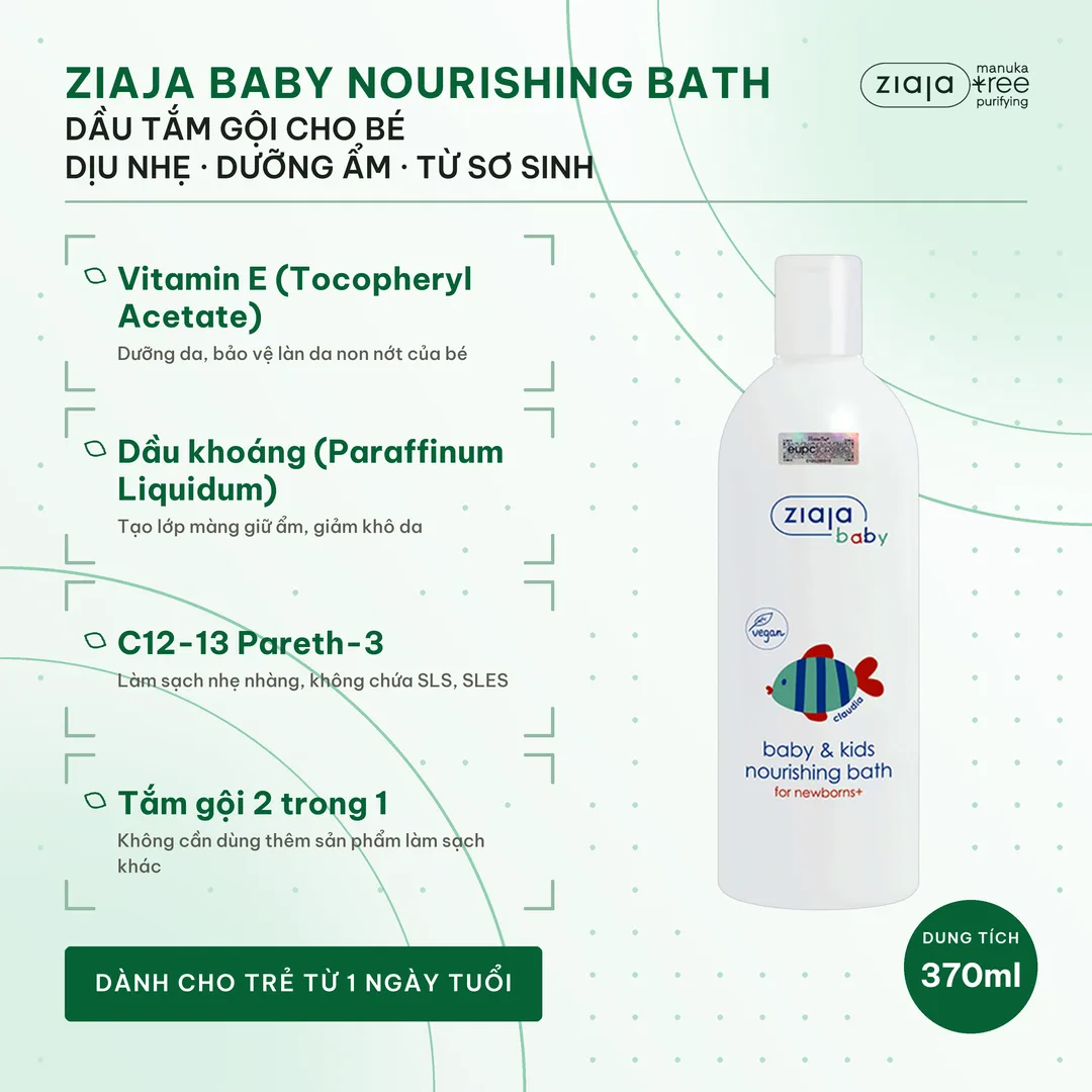 Dầu Tắm Cho Bé Ziaja Baby & Kids Nourishing Bath 370ml – Dưỡng Ẩm, Không SLS, Trẻ Sơ Sinh Từ 1 Ngày 3
