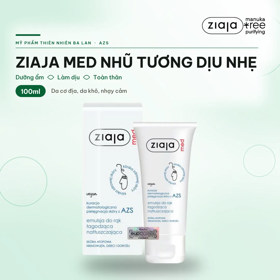 Nhũ Tương Dưỡng Ẩm Toàn Thân Ziaja Med AZS 100ml – Dịu Nhẹ Cho Da Cơ Địa, Da Khô, Da Nhạy Cảm – ảnh 1