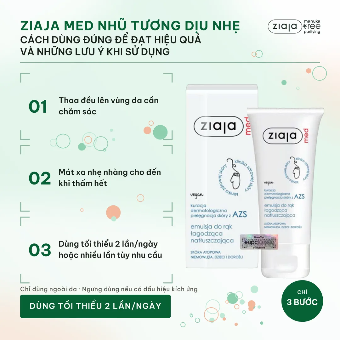 Nhũ Tương Dưỡng Ẩm Toàn Thân Ziaja Med AZS 100ml – Dịu Nhẹ Cho Da Cơ Địa, Da Khô, Da Nhạy Cảm – ảnh 3