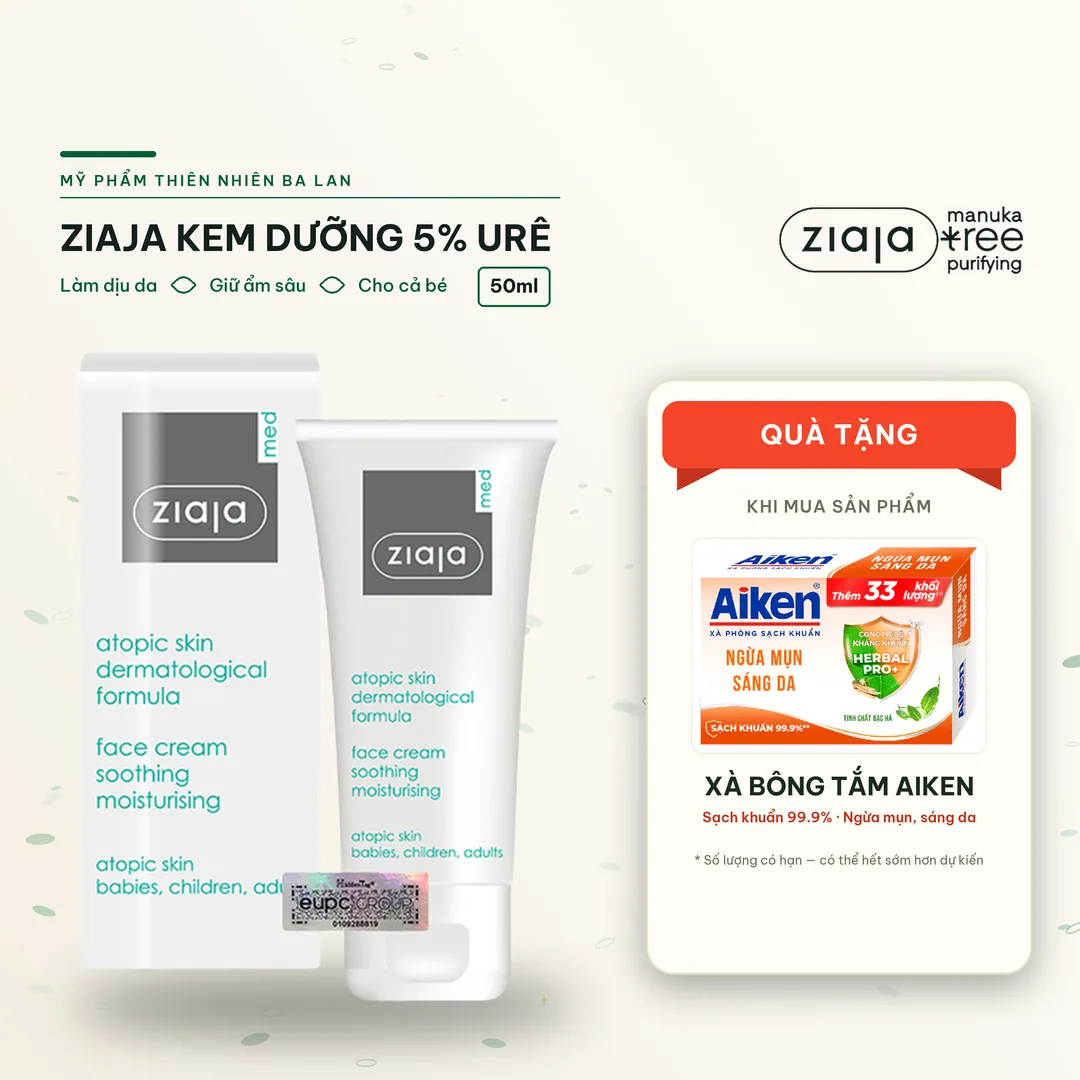 Kem Dưỡng Dịu Nhẹ Dưỡng Ẩm 5% Urê Ziaja Med Atopic Skin Dermatological Formula Face Cream 50ml