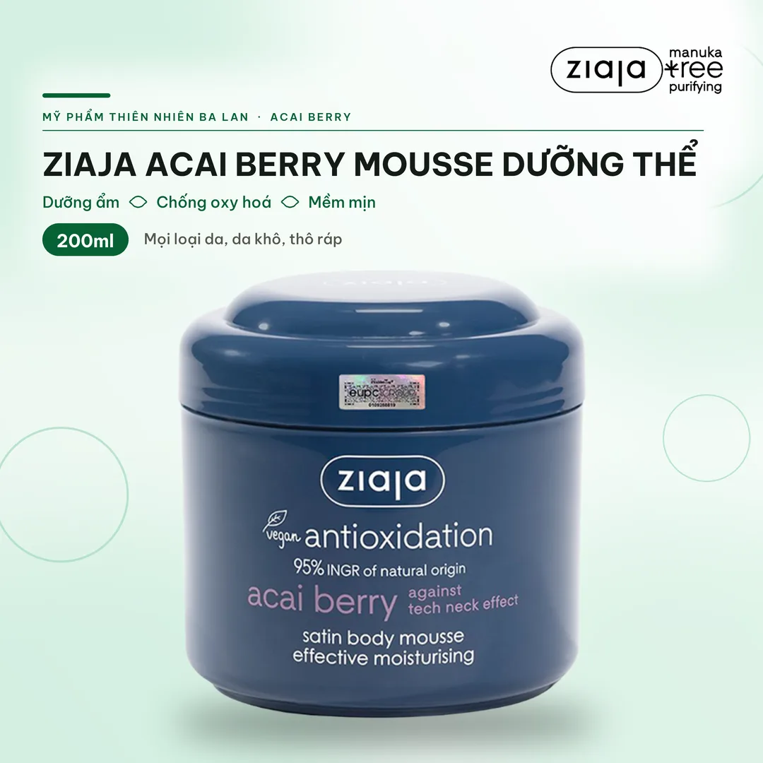Mousse Dưỡng Thể Ziaja Acai Berry Satin Body Mousse 200ml – Dưỡng Ẩm, Chống Oxy Hoá, Thấm Nhanh – ảnh 1