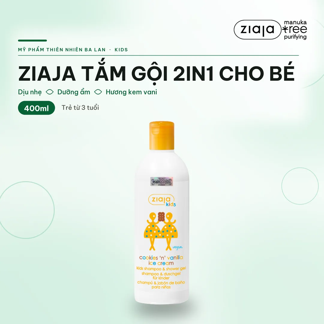 Tắm Gội 2in1 Cho Bé Ziaja Kids Cookies & Vanilla Ice Cream 400ml – Dịu Nhẹ, Dưỡng Ẩm, Trẻ Từ 3 Tuổi – ảnh 1