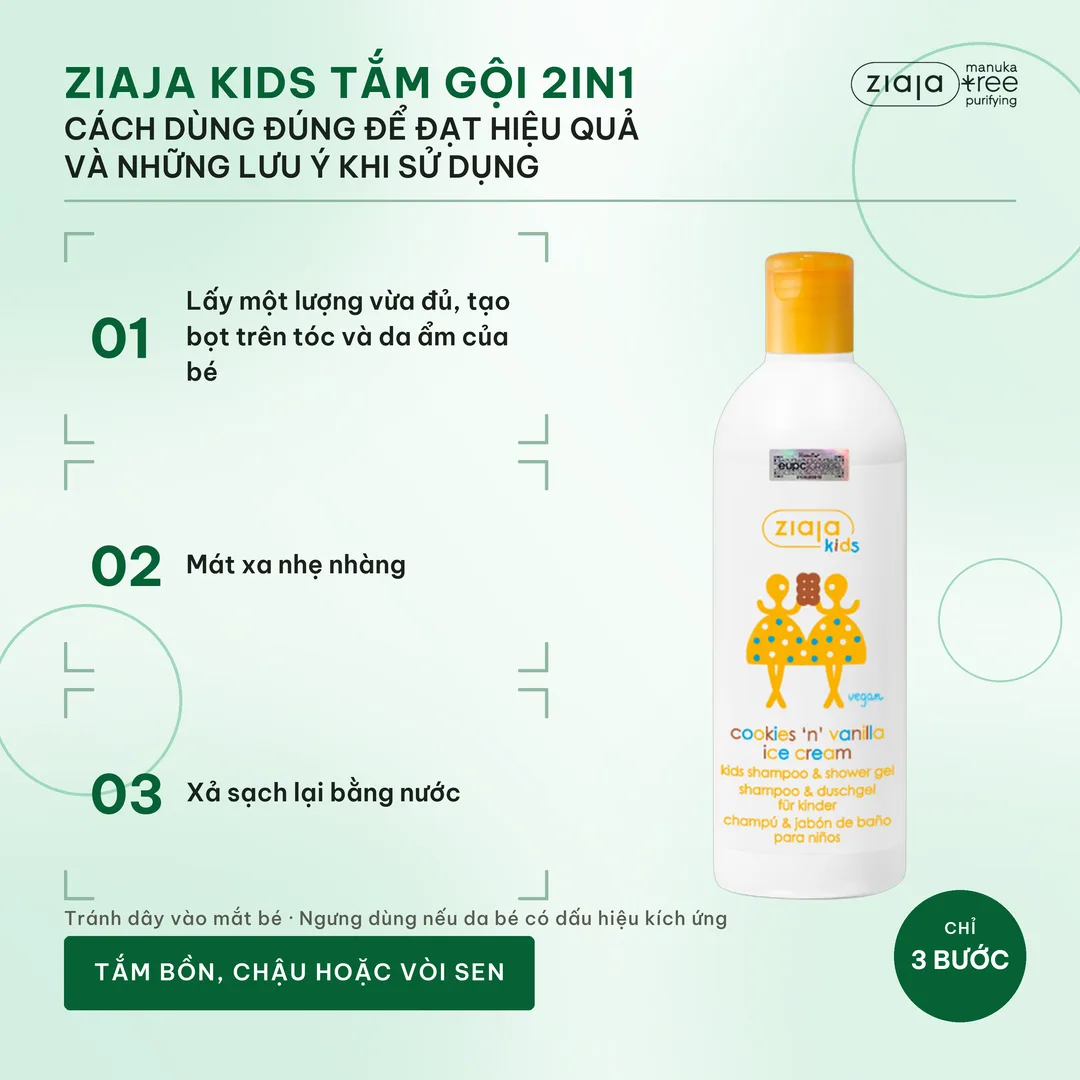 Tắm Gội 2in1 Cho Bé Ziaja Kids Cookies & Vanilla Ice Cream 400ml – Dịu Nhẹ, Dưỡng Ẩm, Trẻ Từ 3 Tuổi – ảnh 3