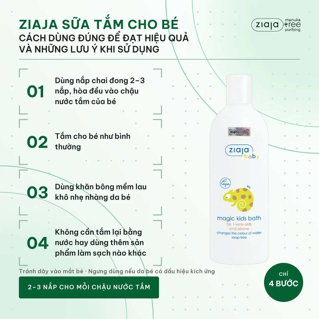Sữa Tắm Cho Bé Ziaja Baby Magic Kids Bath 400ml – Đổi Màu Nước Tắm, Không Xà Phòng, Cho Trẻ Từ 12 Tháng 4