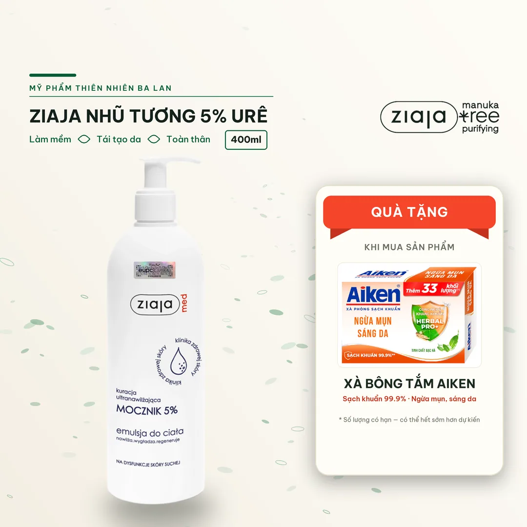 Nhũ Tương Dưỡng Ẩm Toàn Thân Mềm Mượt Ziaja Med Mocznik 5% Urê Làm Mềm Và Tái Tạo Da 400ml