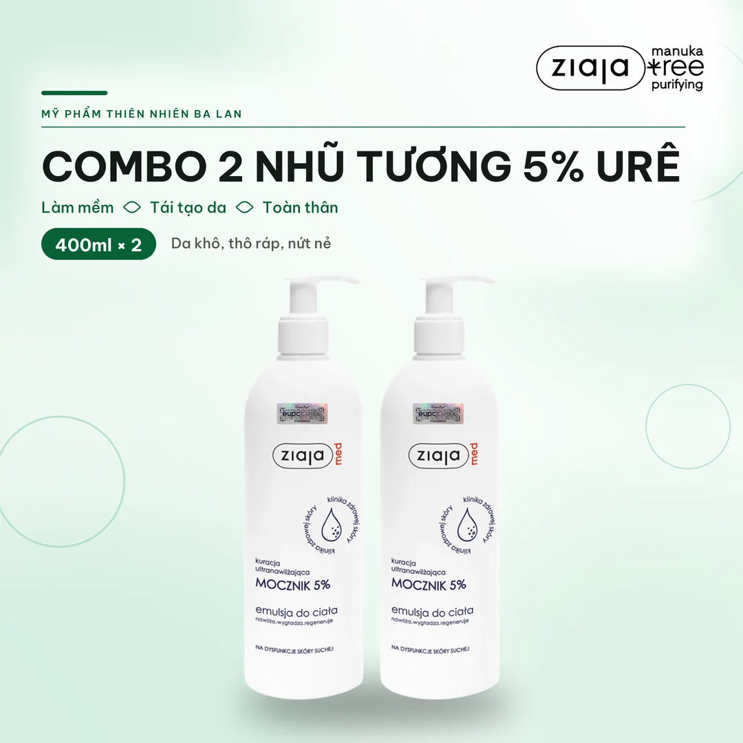 Combo 2 Nhũ Tương Dưỡng Ẩm Mềm Mượt Ziaja Med 5% Urê 400ml Cho Da Khô Nứt Nẻ Kèm Quà Xà Bông Aiken – ảnh 1