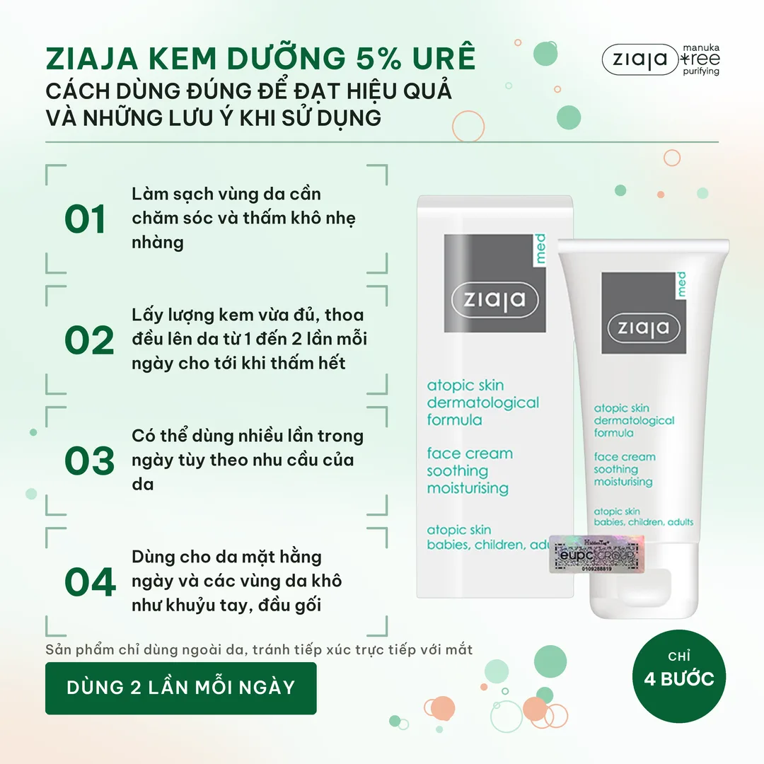 Combo 2 Kem Dịu Nhẹ Dưỡng Ẩm 5% Urê Ziaja Med Atopic Skin Face Cream 50ml Kèm Quà Sáp Vaseline Trắng – ảnh 3